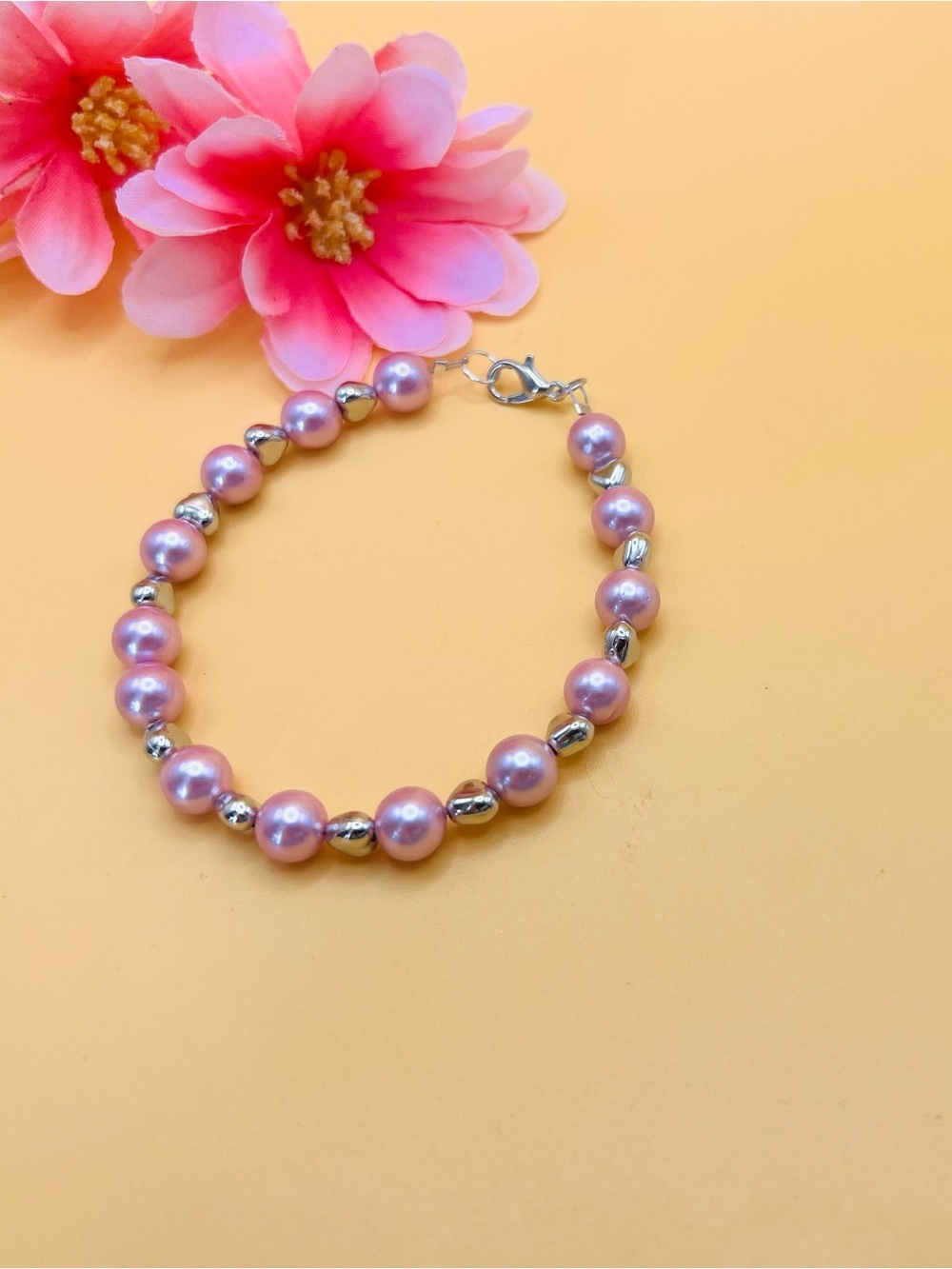 Pink Pearl and Silver Bead Bracelet - Women Jewelry